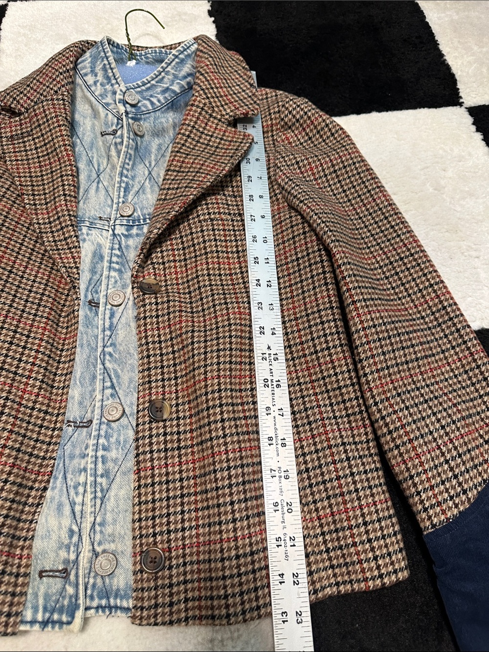 We the free layered Houndstooth Plaid Women’s Coat with Navy Cuff - Picture 8 of 9